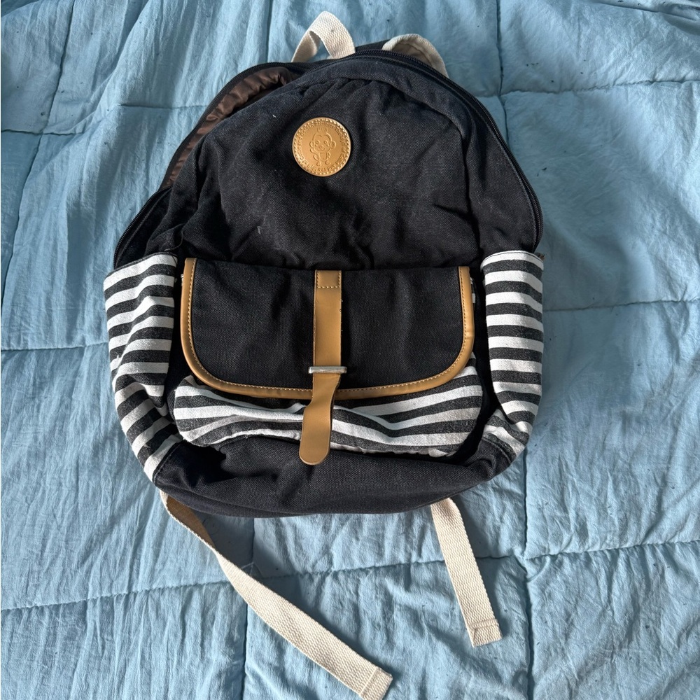 Stylish Black and Gray Striped Women’s Backpack
